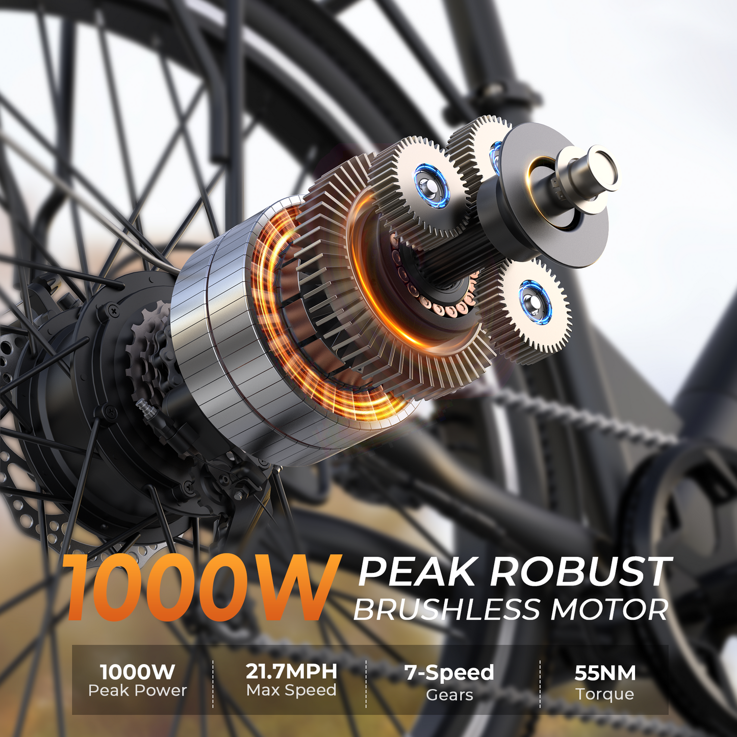 Funhang Electric Bike, 1000W Peak EBike, 50 Miles 21.7MPH Ebikes for Adults with 48V Built-in Removable Battery, Adjustable Stem,7 Speed, Rear Rack, 26" Step-Thru E Bike for Commute