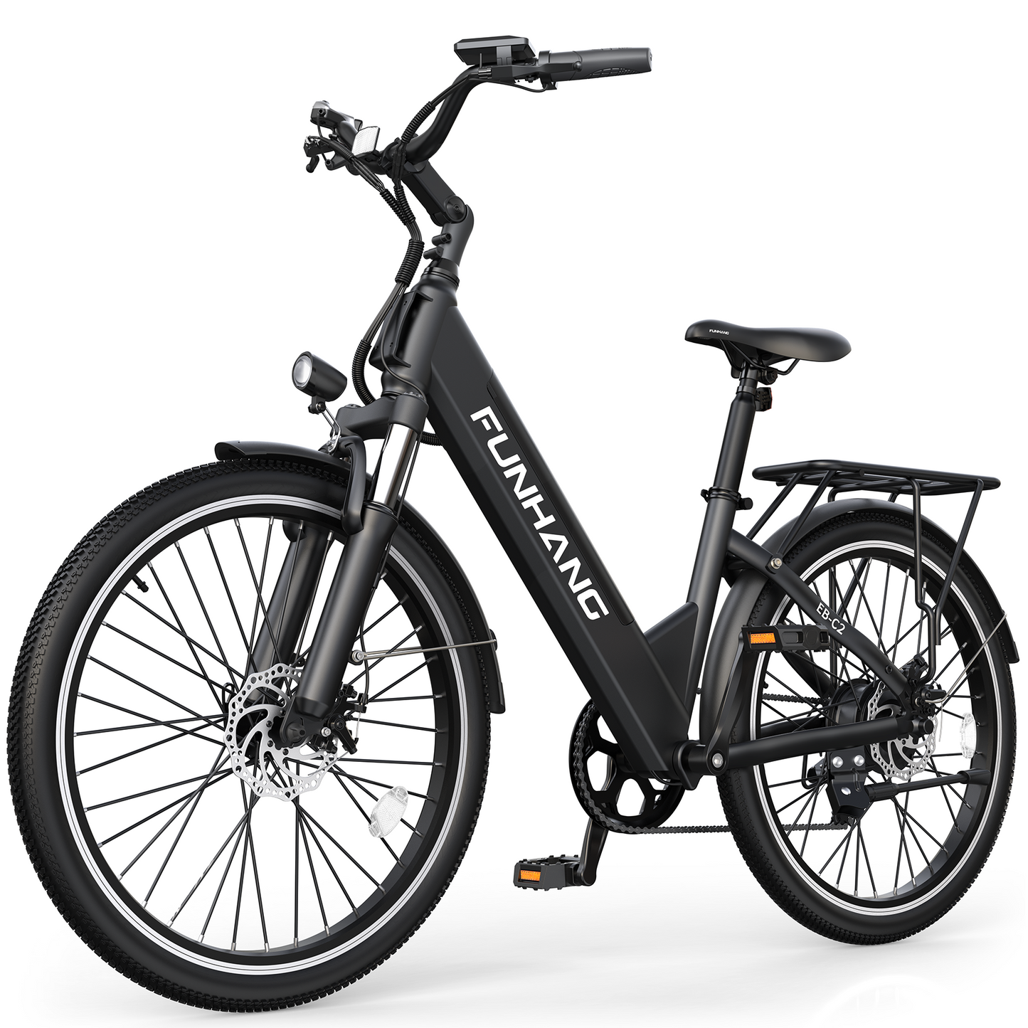 Funhang Electric Bike, 1000W Peak EBike, 50 Miles 21.7MPH Ebikes for Adults with 48V Built-in Removable Battery, Adjustable Stem,7 Speed, Rear Rack, 26" Step-Thru E Bike for Commute