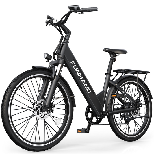 Funhang Electric Bike, 1000W Peak EBike, 50 Miles 21.7MPH Ebikes for Adults with 48V Built-in Removable Battery, Adjustable Stem,7 Speed, Rear Rack, 26" Step-Thru E Bike for Commute