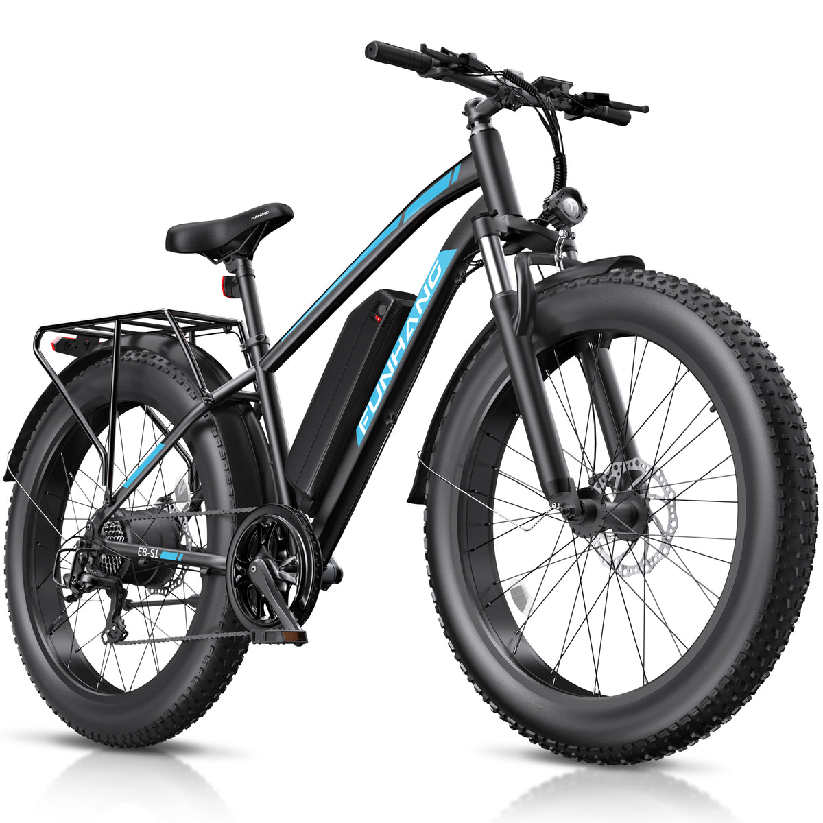 Funhang Electric Bike for Adults, 1000W Peak Ebike, 20MPH 60Miles Electric Mountain Bike, 26" Fat Tire Electric Bicycle with 48V 13AH Battery, Front Suspension,7 Speed, Rear Rack