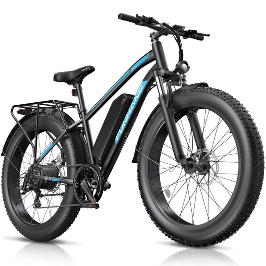 Funhang Electric Bike for Adults, 1000W Peak Ebike, 20MPH 60Miles Electric Mountain Bike, 26" Fat Tire Electric Bicycle with 48V 13AH Battery, Front Suspension,7 Speed, Rear Rack