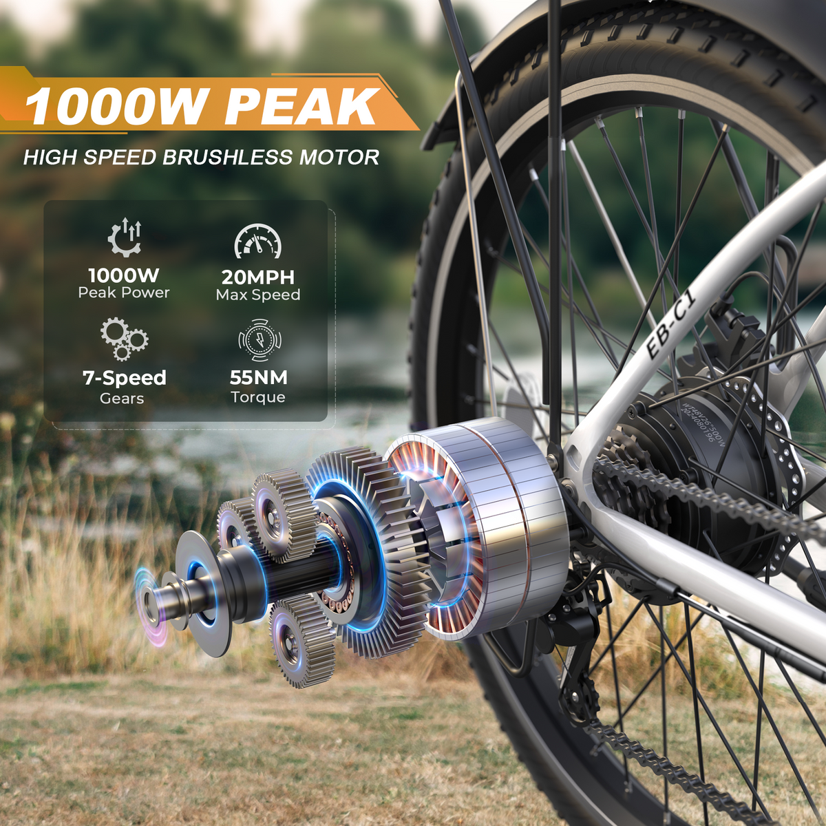Funhang Electric Bike for Adults, 26" City Cruiser Ebike with 1000W Peak Motor, 20MPH 50 Miles Commuter Adult Electric Bicycles with 48V Battery, Adjustable Stem, 7-Speed, UL 2849 Certified