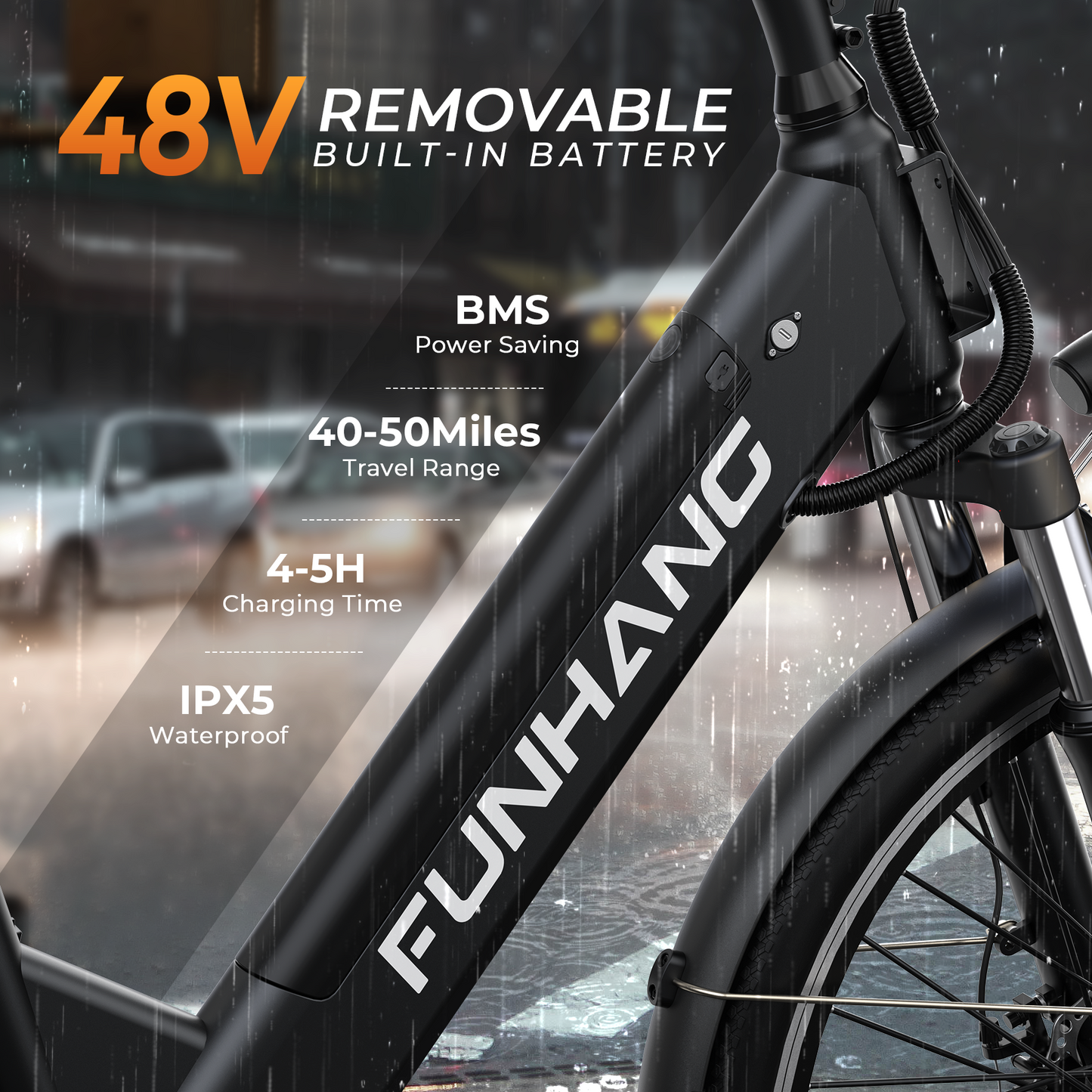 Funhang Electric Bike, 1000W Peak EBike, 50 Miles 21.7MPH Ebikes for Adults with 48V Built-in Removable Battery, Adjustable Stem,7 Speed, Rear Rack, 26" Step-Thru E Bike for Commute
