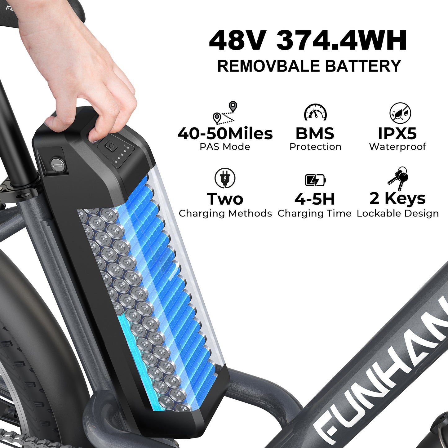 Funhang Electric Bike,26" City Cruiser Ebike with 1000W Peak Motor, 20MPH 50 Miles Commuter Adult Electric Bicycles with 48V Battery