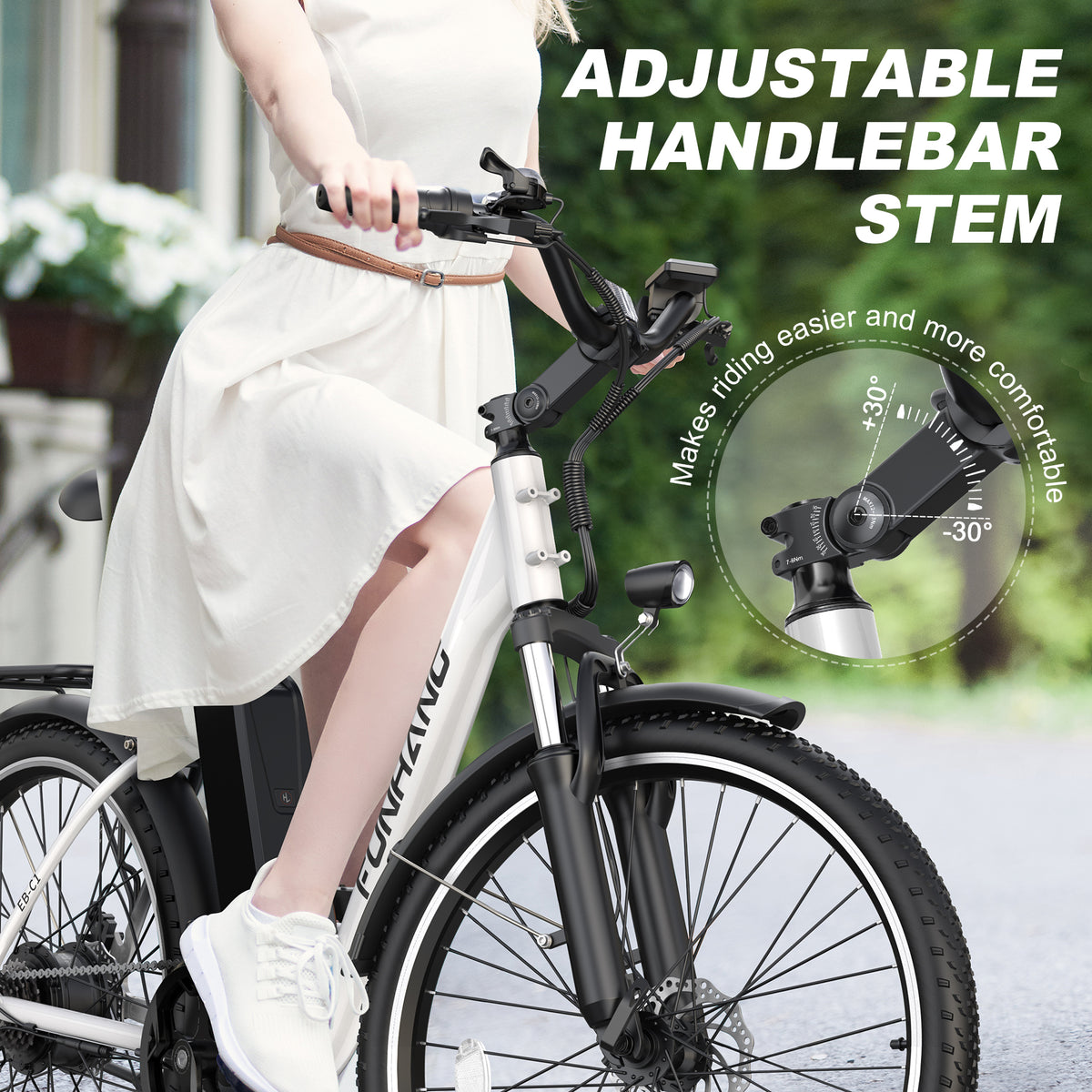 Funhang Electric Bike for Adults, 26" City Cruiser Ebike with 1000W Peak Motor, 20MPH 50 Miles Commuter Adult Electric Bicycles with 48V Battery, Adjustable Stem, 7-Speed, UL 2849 Certified