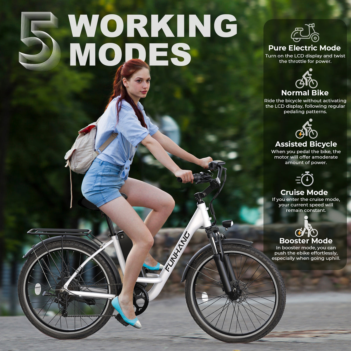 Funhang Electric Bike for Adults, 26" City Cruiser Ebike with 1000W Peak Motor, 20MPH 50 Miles Commuter Adult Electric Bicycles with 48V Battery, Adjustable Stem, 7-Speed, UL 2849 Certified